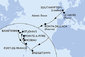 Velká Británie, Francie, Portugalsko, Barbados, Svatý Kryštof a Nevis, Antigua a Barbuda, Dominika, Martinik, Guadeloupe ze Southamptonu na lodi MSC Virtuosa