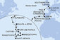 Guadeloupe, Svatá Lucie, Barbados, Svatý Vincenc a Grenadiny, Grenada, Martinik, Svatý Martin, Portugalsko, Španělsko, Francie, Velká Británie z Pointe-à-Pitre na lodi MSC Meraviglia