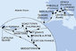 Itálie, Francie, Španělsko, Maroko, Antigua a Barbuda, Svatý Martin, Svatý Kryštof a Nevis, Dominikánská republika, Barbados, Martinik, Guadeloupe, Britské Panenské ostrovy z Civitavecchia na lodi MSC Opera