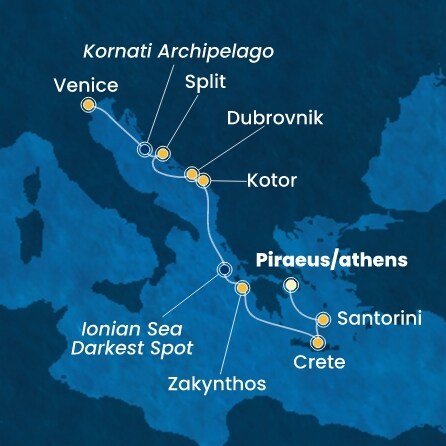 Řecko, Černá Hora, Chorvatsko, Itálie z Pirea na lodi Costa Deliziosa