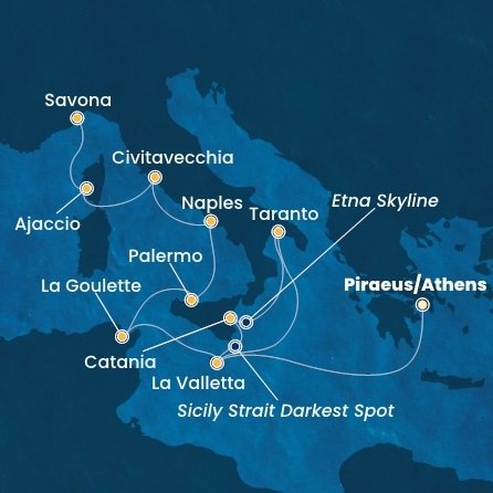 Řecko, Malta, Itálie, Tunisko, Francie z Pirea na lodi Costa Fascinosa