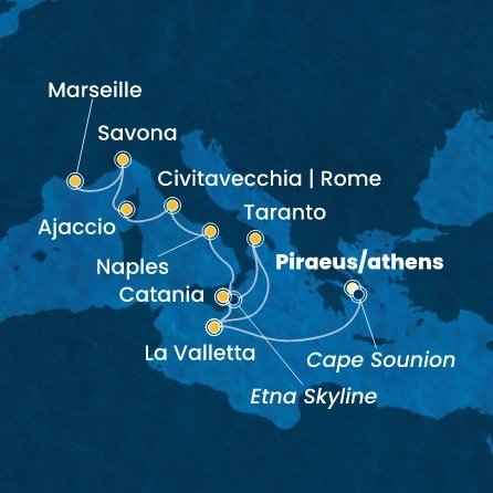 Řecko, Malta, Itálie, Francie z Pirea na lodi Costa Serena