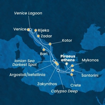 Řecko, Černá Hora, Chorvatsko, Itálie z Pirea na lodi Costa Deliziosa
