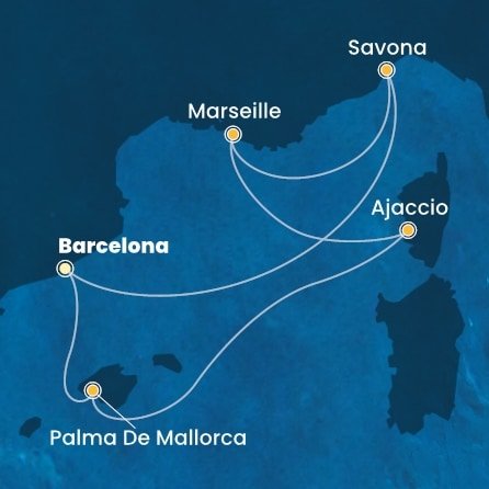 Španělsko, Francie, Itálie z Barcelony na lodi Costa Favolosa