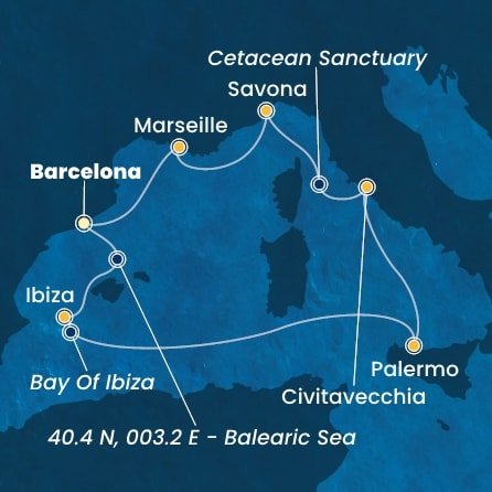 Španělsko, Sicílie, Itálie, Francie z Barcelony na lodi Costa Toscana