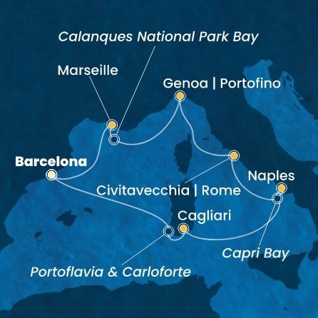 Španělsko, Itálie, Francie z Barcelony na lodi Costa Smeralda