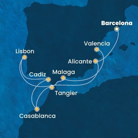 Španělsko, Portugalsko, Maroko z Barcelony na lodi Costa Serena