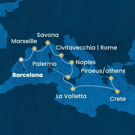 Španělsko, Francie, Itálie, Malta, Řecko z Barcelony na lodi Costa Pacifica