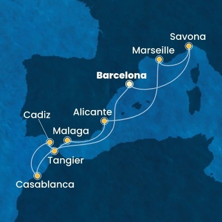 Španělsko, Maroko, Francie, Itálie z Barcelony na lodi Costa Diadema