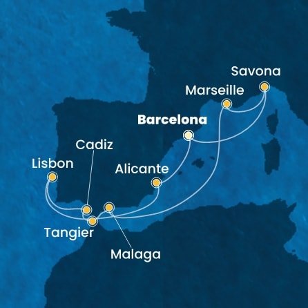 Španělsko, Portugalsko, Maroko, Francie, Itálie z Barcelony na lodi Costa Diadema