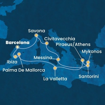 Španělsko, Malta, Řecko, Itálie z Barcelony na lodi Costa Serena