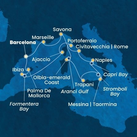 Španělsko, Francie, Itálie z Barcelony na lodi Costa Favolosa