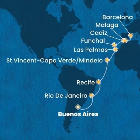 Argentina, Brazílie, Kapverdy, Španělsko, Portugalsko z Buenos Aires na lodi Costa Serena