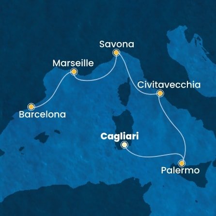 Itálie, Francie, Španělsko z Cagliari na lodi Costa Smeralda