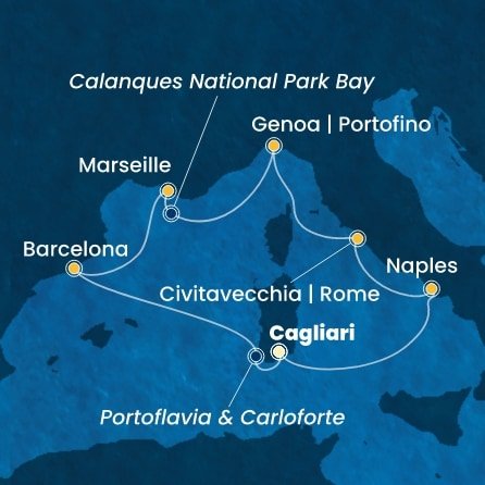 Itálie, Francie, Španělsko z Cagliari na lodi Costa Smeralda
