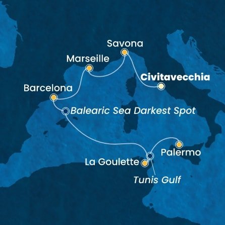 Itálie, Francie, Španělsko, Tunisko z Civitavecchia na lodi Costa Smeralda