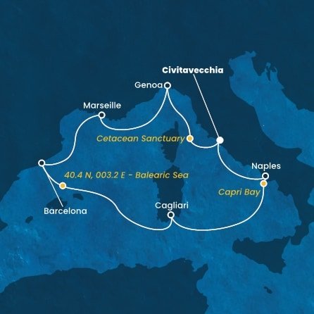 Itálie, Francie, Španělsko, Sardinie z Civitavecchia na lodi Costa Smeralda