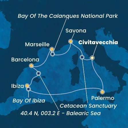 Itálie, Francie, Španělsko, Sicílie z Civitavecchia na lodi Costa Toscana