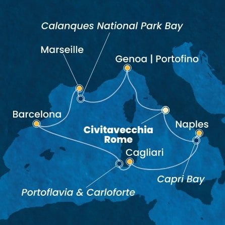 Itálie, Francie, Španělsko z Civitavecchia na lodi Costa Smeralda