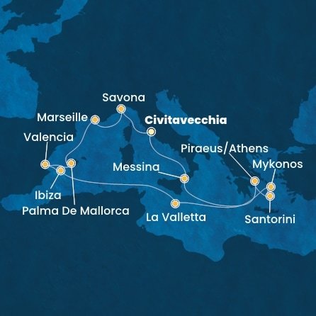 Itálie, Řecko, Malta, Španělsko, Francie z Civitavecchia na lodi Costa Serena