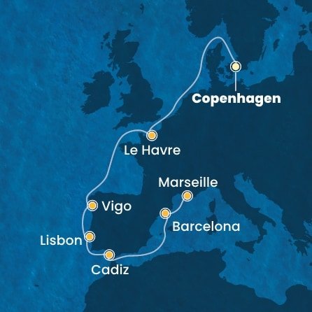 Dánsko, Francie, Španělsko, Portugalsko z Kodaně na lodi Costa Diadema