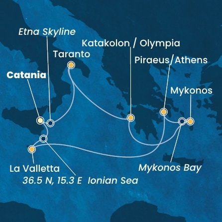 Sicílie, Itálie, Řecko, Malta z Katánie na lodi Costa Fascinosa