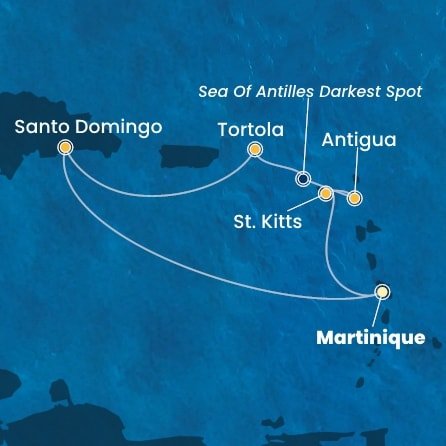 Martinik, Svatý Kryštof a Nevis, Antigua a Barbuda, Britské Panenské ostrovy, Dominikánská republika z Fort-de-France na lodi Costa Favolosa