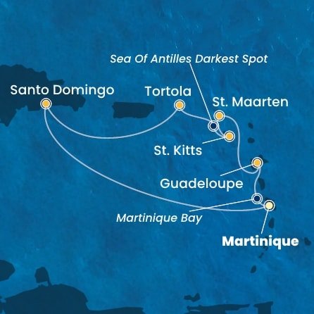 Martinik, Guadeloupe, Svatý Martin, Svatý Kryštof a Nevis, Britské Panenské ostrovy, Dominikánská republika z Fort-de-France na lodi Costa Favolosa