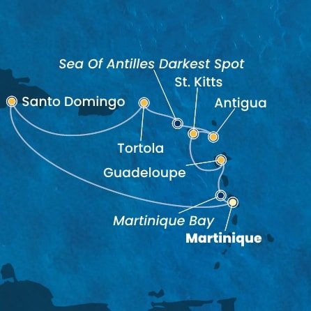 Martinik, Guadeloupe, Svatý Kryštof a Nevis, Antigua a Barbuda, Britské Panenské ostrovy, Dominikánská republika z Fort-de-France na lodi Costa Favolosa