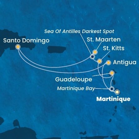 Martinik, Guadeloupe, Svatý Kryštof a Nevis, Svatý Martin, Dominikánská republika, Antigua a Barbuda z Fort-de-France na lodi Costa Favolosa