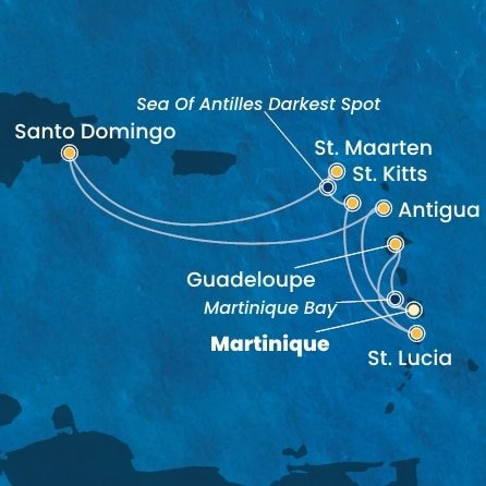 Martinik, Guadeloupe, Svatá Lucie, Svatý Kryštof a Nevis, Svatý Martin, Dominikánská republika, Antigua a Barbuda z Fort-de-France na lodi Costa Favolosa