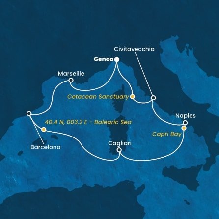 Itálie, Francie, Španělsko, Sardinie z Janova na lodi Costa Smeralda