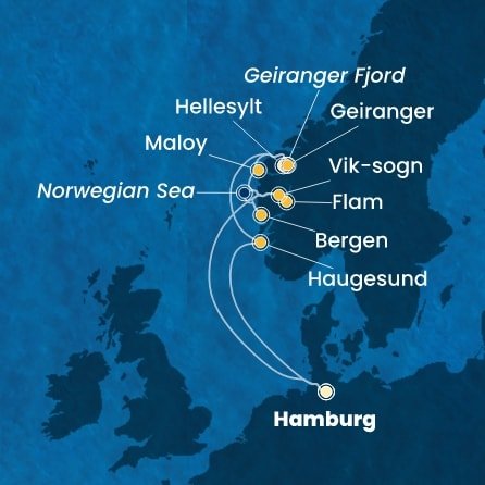 Německo, Norsko z Hamburku na lodi Costa Favolosa