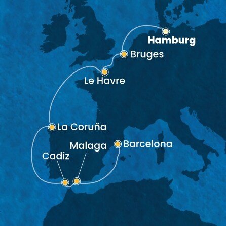 Německo, Belgie, Francie, Španělsko z Hamburku na lodi Costa Favolosa