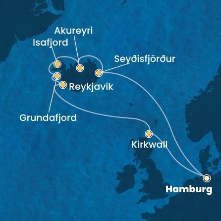 Německo, Island, Velká Británie z Hamburku na lodi Costa Favolosa