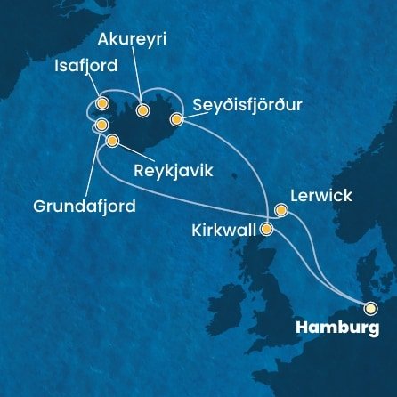 Německo, Velká Británie, Island z Hamburku na lodi Costa Favolosa