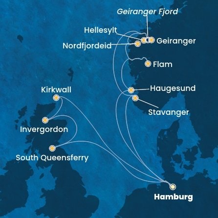 Německo, Norsko, Velká Británie z Hamburku na lodi Costa Favolosa