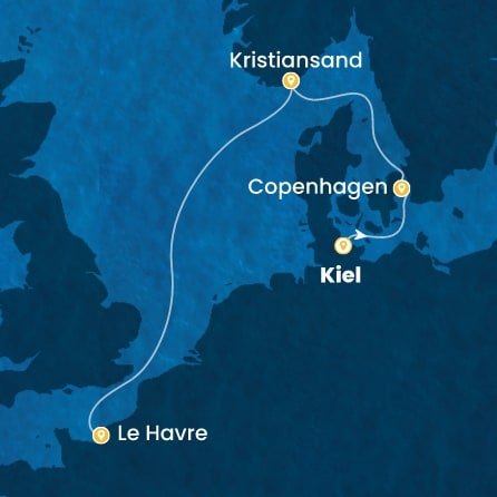 Německo, Dánsko, Norsko, Francie z Kielu na lodi Costa Diadema