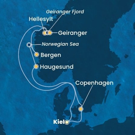 Německo, Dánsko, Norsko z Kielu na lodi Costa Diadema