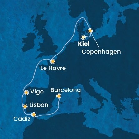 Německo, Dánsko, Francie, Španělsko, Portugalsko z Kielu na lodi Costa Diadema