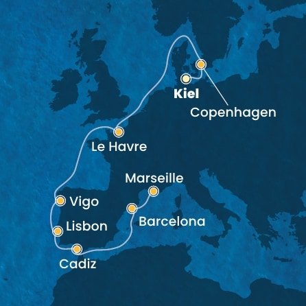 Německo, Dánsko, Francie, Španělsko, Portugalsko z Kielu na lodi Costa Diadema