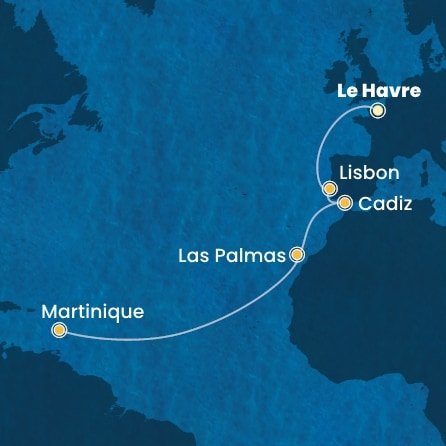 Francie, Portugalsko, Španělsko, Martinik z Le Havru na lodi Costa Favolosa