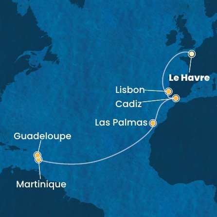 Francie, Portugalsko, Španělsko, Martinik, Guadeloupe z Le Havru na lodi Costa Favolosa