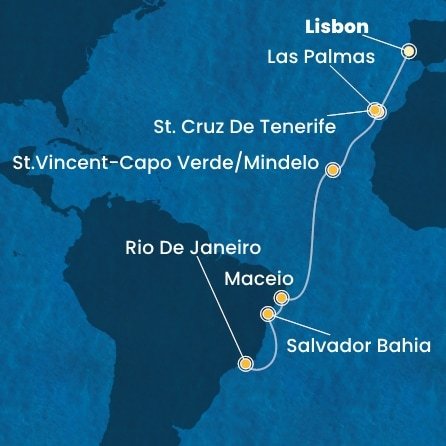Portugalsko, Španělsko, Kapverdy, Brazílie z Lisabonu na lodi Costa Diadema