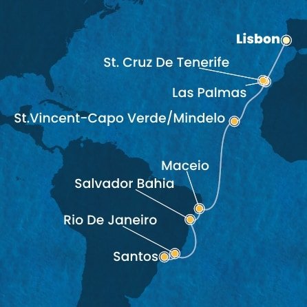 Portugalsko, Španělsko, Kapverdy, Brazílie z Lisabonu na lodi Costa Diadema