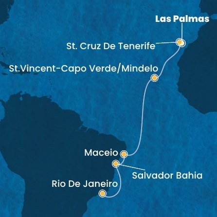 Španělsko, Kapverdy, Brazílie z Las Palmas na lodi Costa Diadema