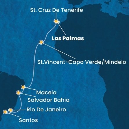 Španělsko, Kapverdy, Brazílie z Las Palmas na lodi Costa Diadema