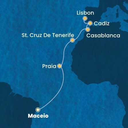 Brazílie, Kapverdy, Španělsko, Maroko, Portugalsko z Maceia na lodi Costa Diadema