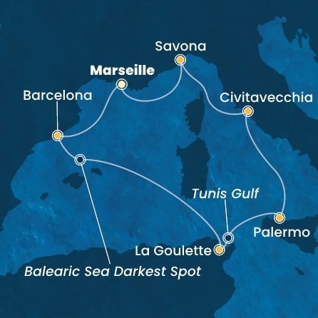 Francie, Španělsko, Tunisko, Itálie z Marseille na lodi Costa Toscana