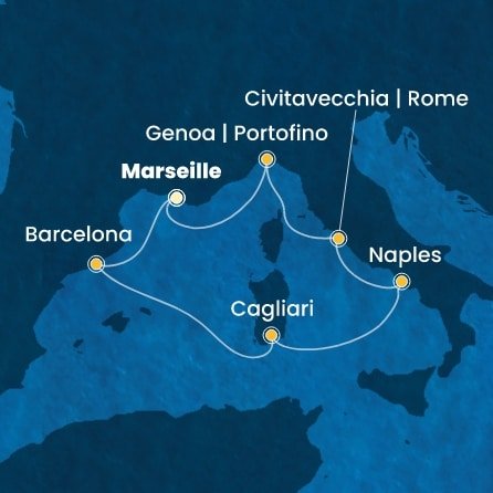 Francie, Španělsko, Itálie z Marseille na lodi Costa Smeralda